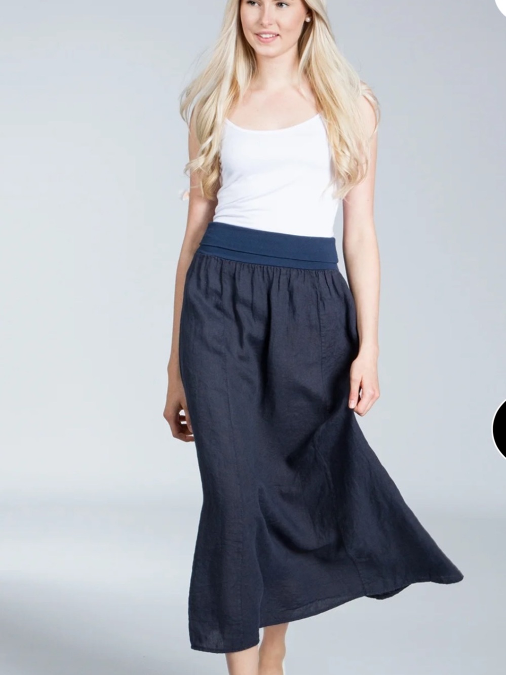100% Italian Linen A-Line Skirt wide elasticated waistband women’s Size Large